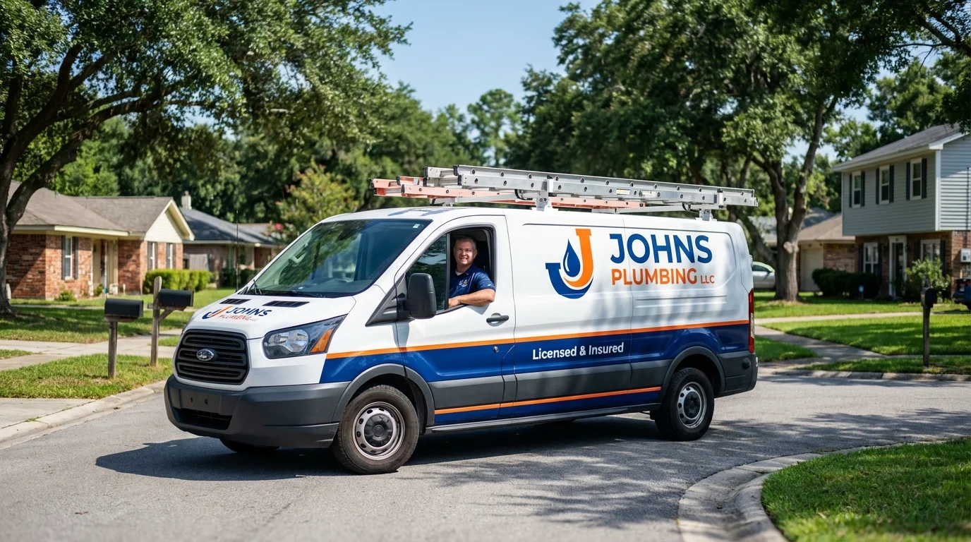 Johns Plumbing LLC service van in Linden, AL