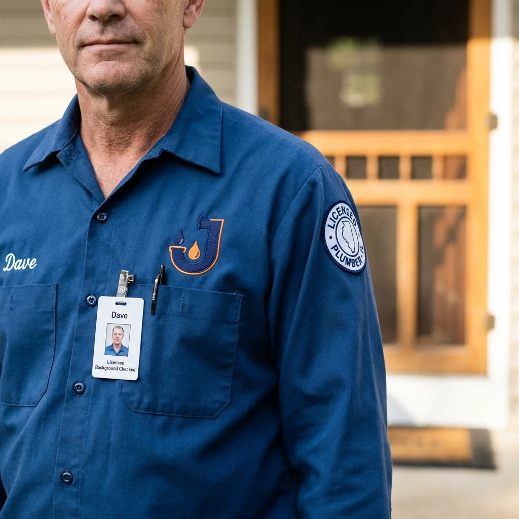 Licensed plumber showing ID badge in Linden, AL